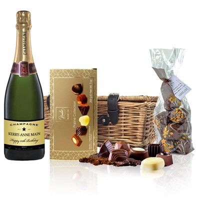 Personalised Champagne - Black Star And Chocolates Hamper